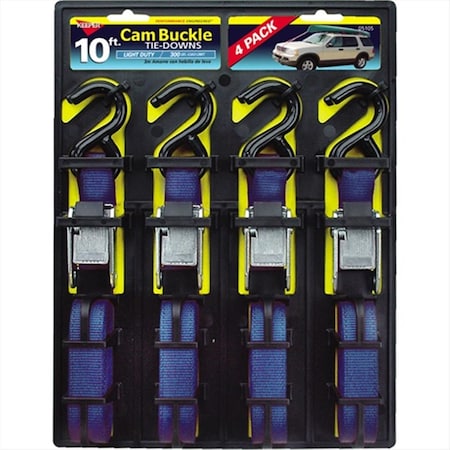 Hampton Prod 10 Ft. X 1 In. Cam Buckle Tie-Down With S-Hooks, 4PK K29-5105